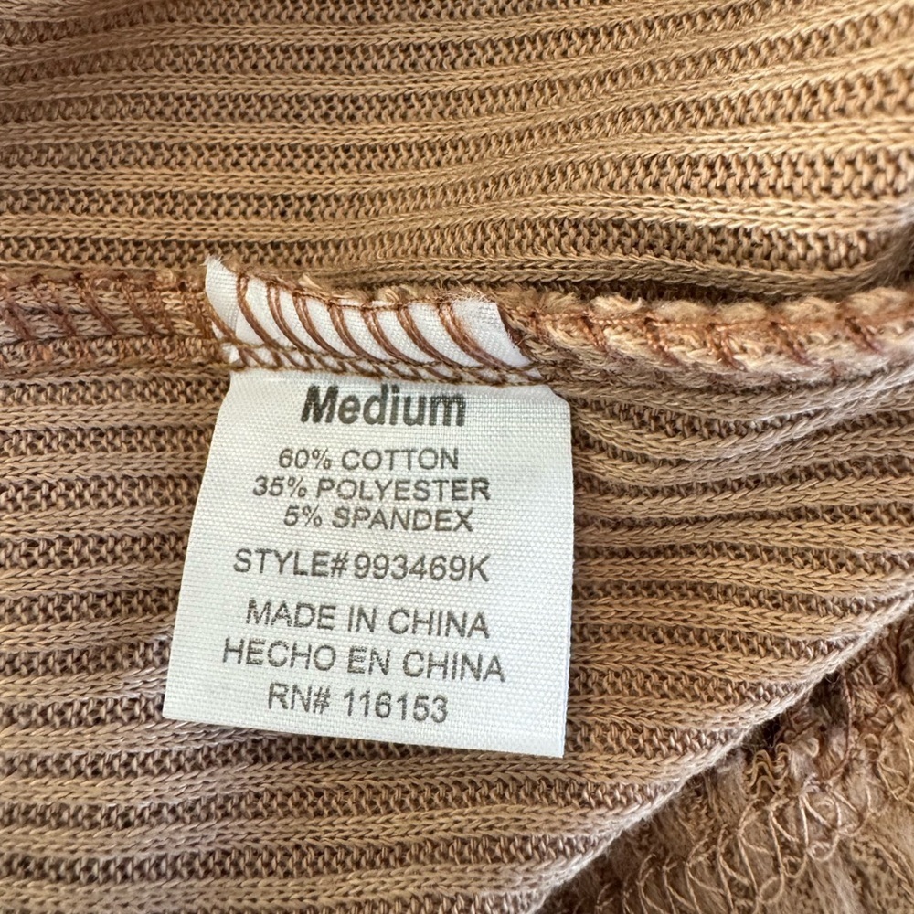 POOF GIRL long sleeve ribbed crop top Size M Warm Taupe soft stretchy tie back - Picture 4 of 12